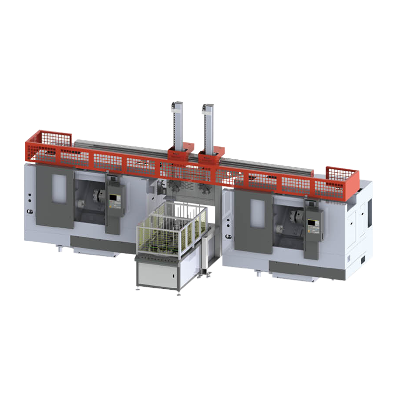 Línea de producción de automatización de torno de Tipo M de doble brazo CNC